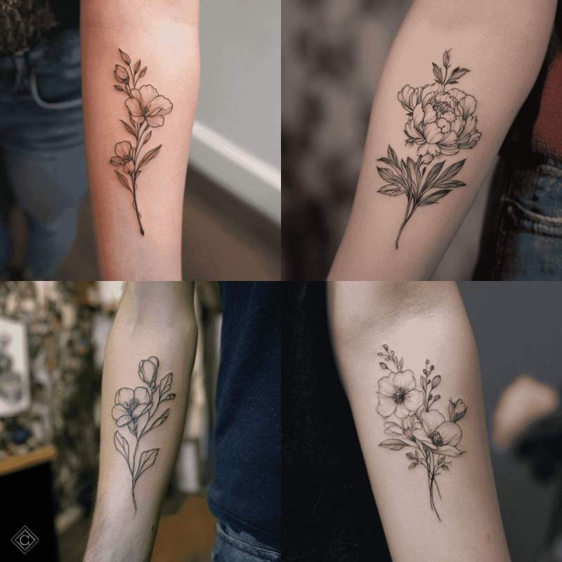 Fineline Blumen Tattoo Designs