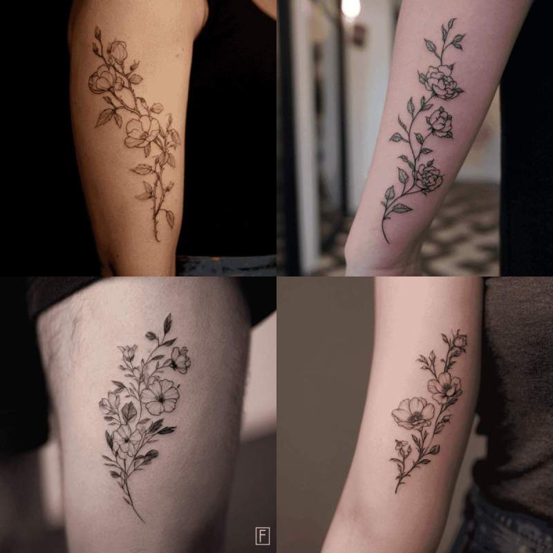 Fineline Tattoo Blumenranke Designs