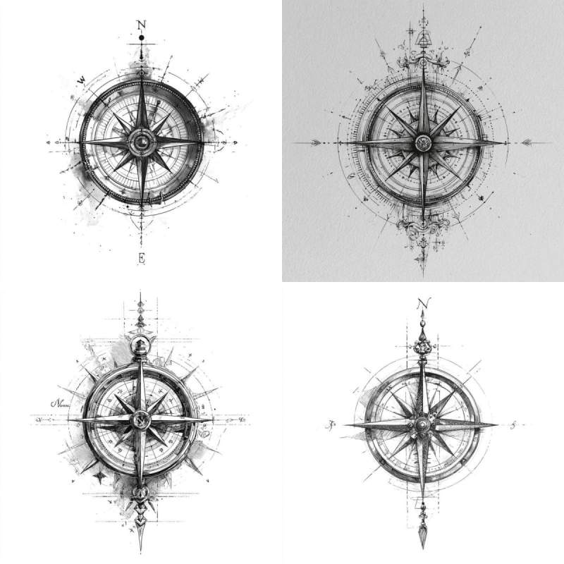 Kompass Tattoo Vorlage Designs