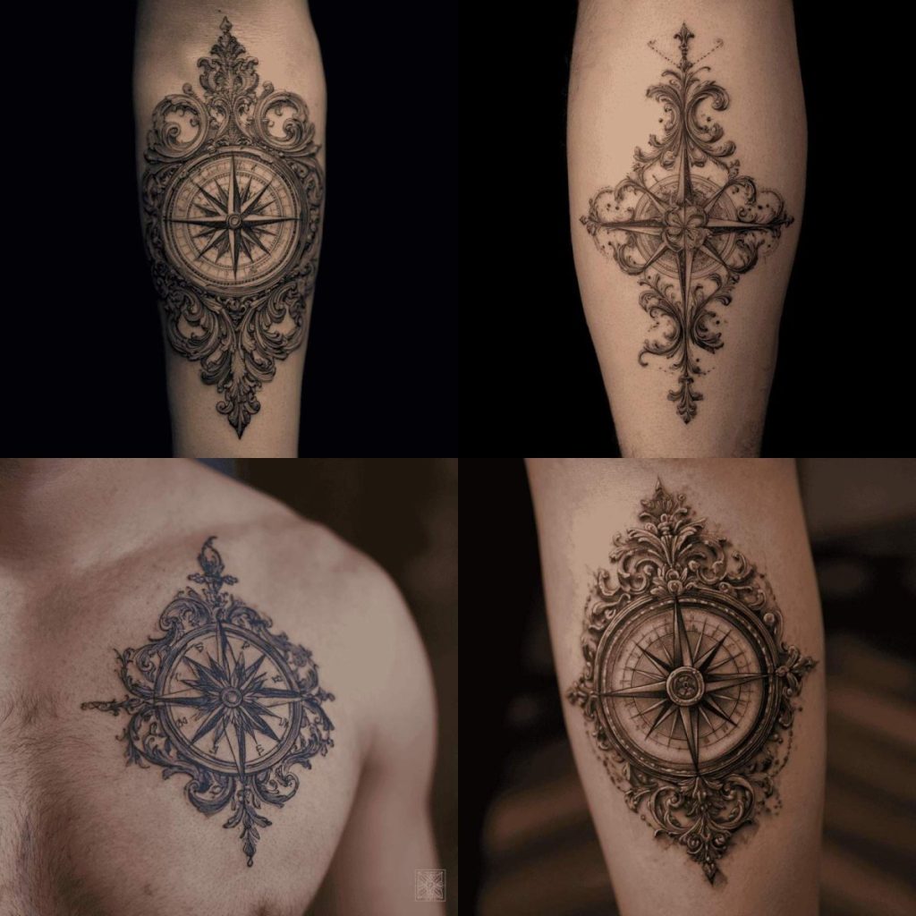 Tattoo Kompass Filigran Designs