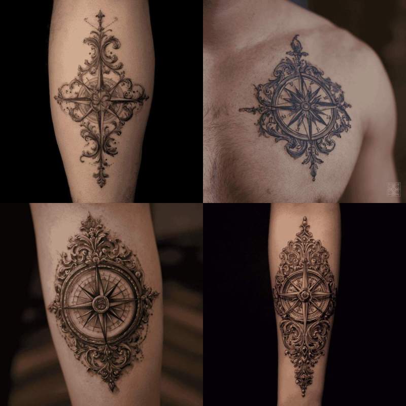 Tattoo Kompass Filigran Designs