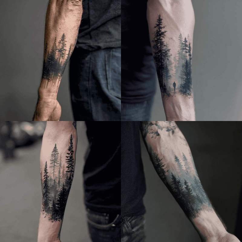 Unterarm Tattoo Mann Wald Designs